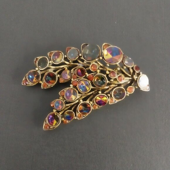 Heliotrope Watermelon Brooch HTF Flat Top Inverted Stone Crystal Rhinestone - Picture 2 of 5